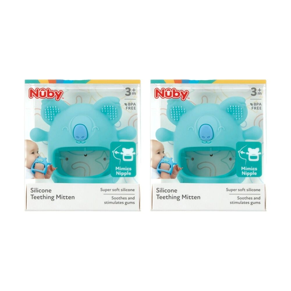 2x Nuby Mini Koala Silicone Teething Mitt Soft Textured Multicolour 3m+