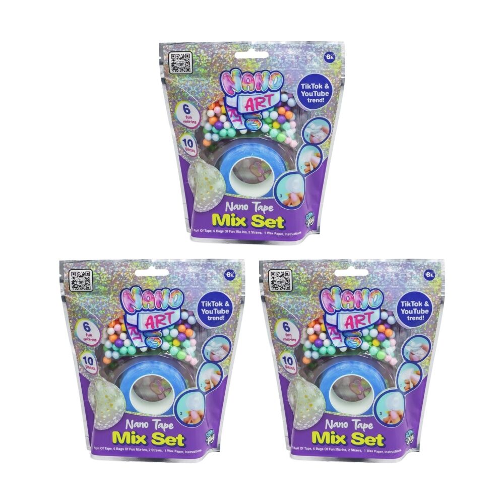 3PK Born To Play Nano Art Tape Mix Set Craft Kit W/ Mix-Ins Assorted