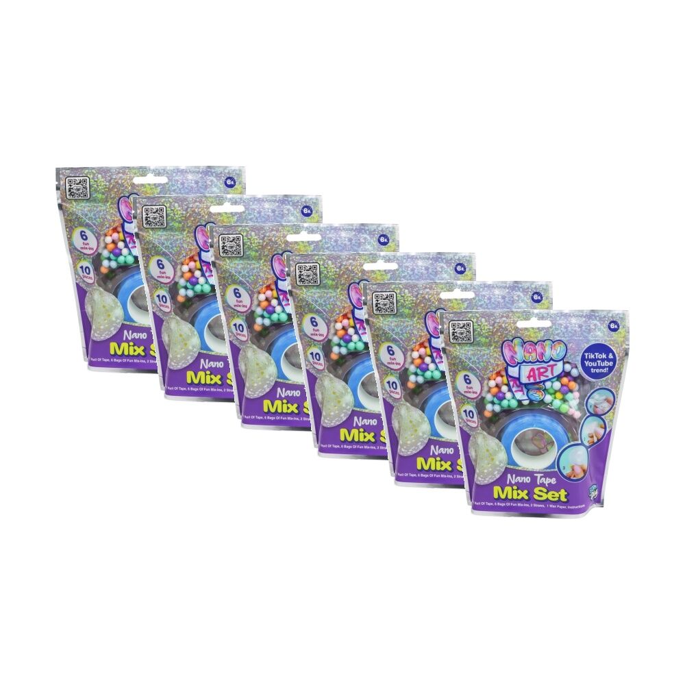 6PK Born To Play Nano Art Tape Mix Set Craft Kit W/ Mix-Ins Assorted