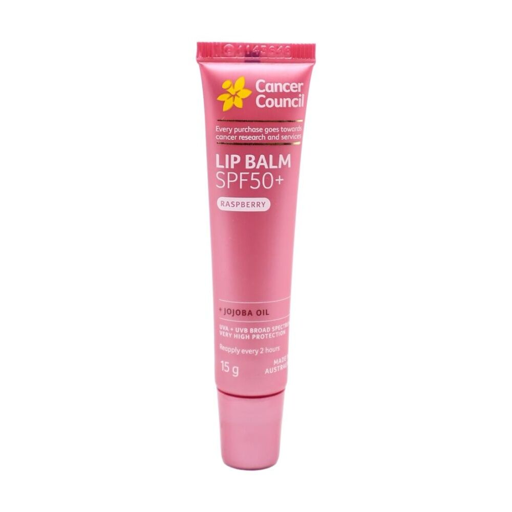 6PK Cancer Council Lip Balm SPF50+ Raspberry With Jojoba Oil 15g