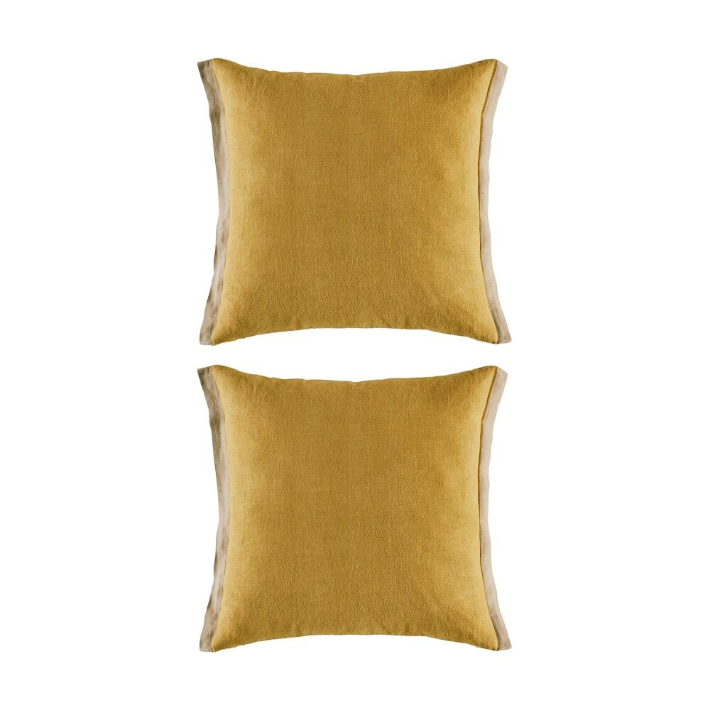 2PK Kas Australia Belrose Cushion Linen Flange Mustard 50x50cm
