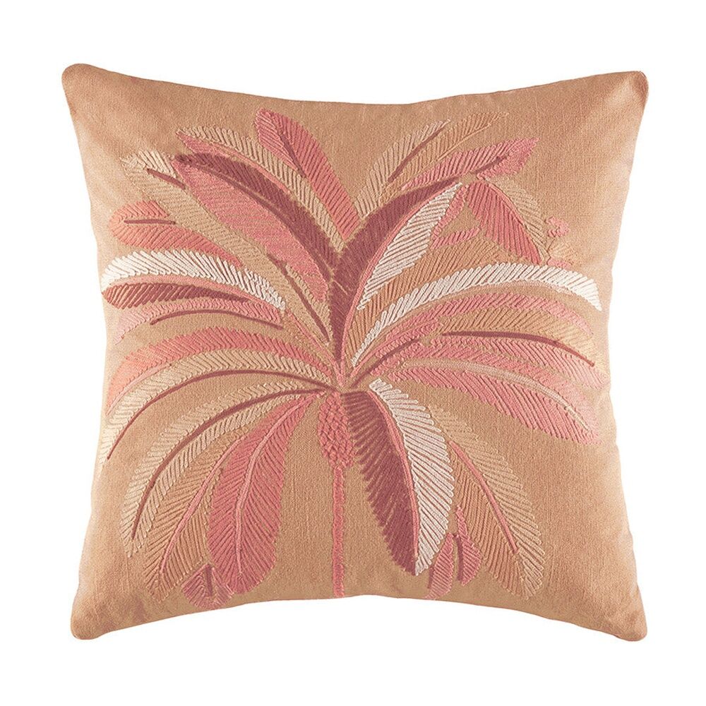 Kas Australia Amani Cushion Tropical Leaf Embroidered Pink 50x50cm