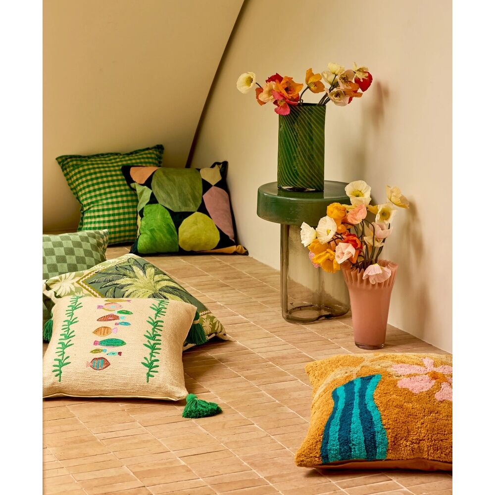 Kas Australia Ceres Cushion Cotton Embroidered Fish Multi 50x50cm