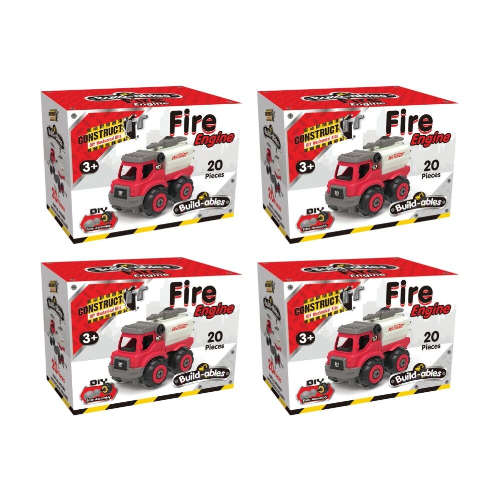 4PK 20pc Construct It Build-ables Fire Engine Toy Truck Kids Fun 3y+ Red