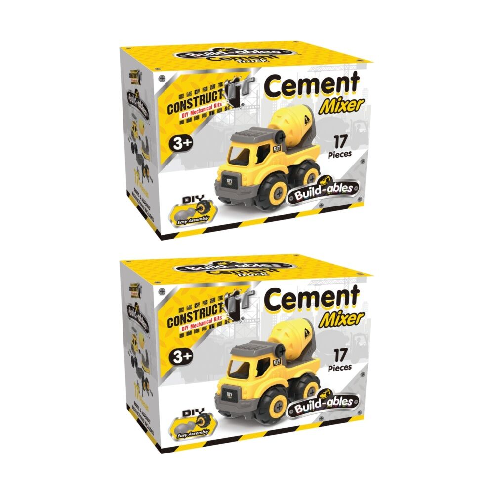 2PK 17pc Construct It Build-ables Cement Truck Toy Kids 3y+ Yellow