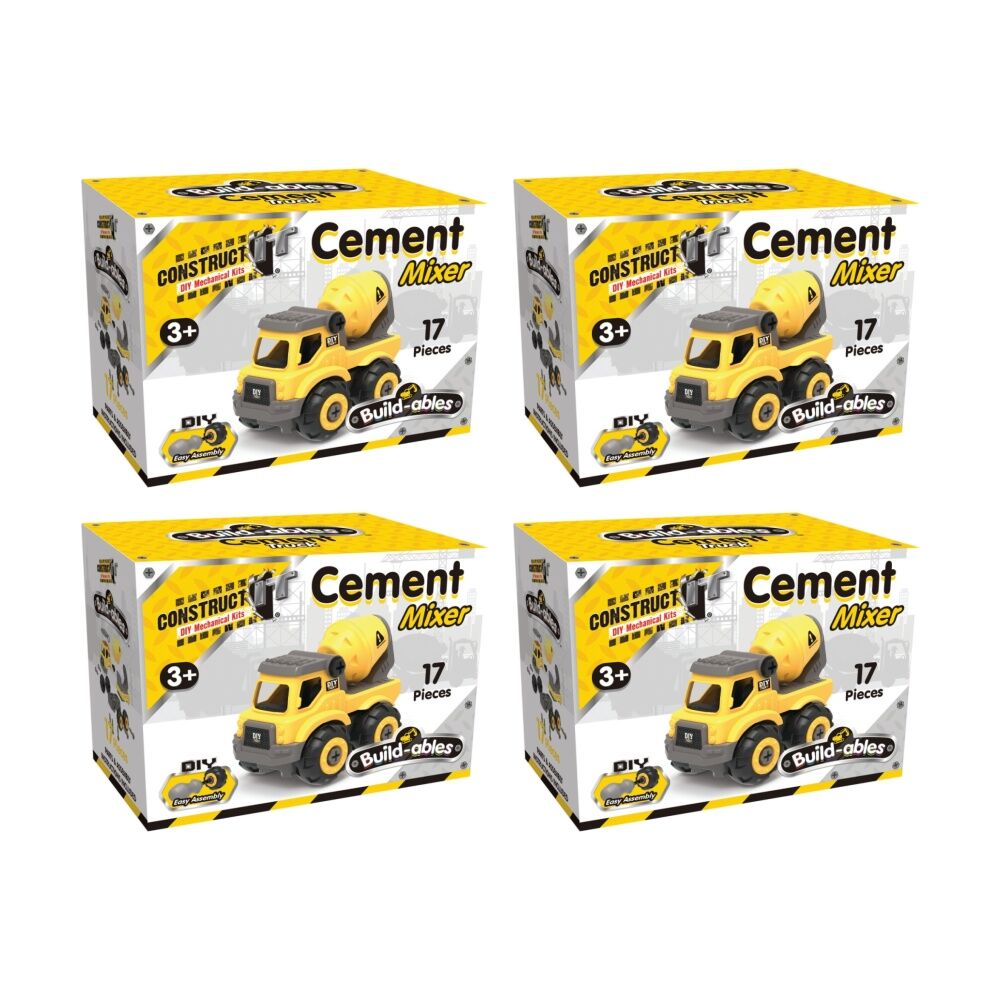 4PK 17pc Construct It Build-ables Cement Truck Toy Kids 3y+ Yellow