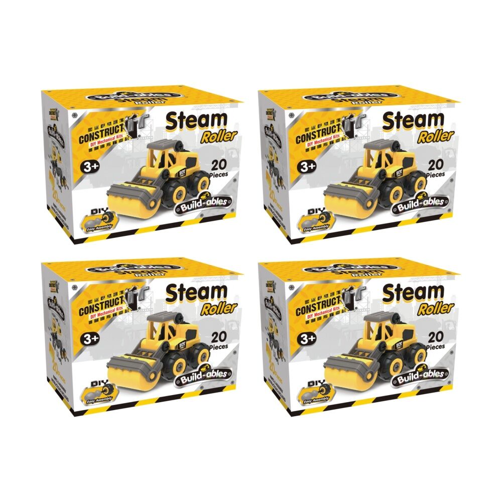 4PK 20pc Construct It Build-ables Steam Roller Toy Kids Fun 3y+ Yellow