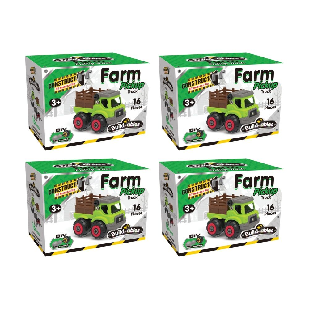 4PK 16pc Construct It Build-ables Pickup Truck Toy Kids Fun 3y+ Green