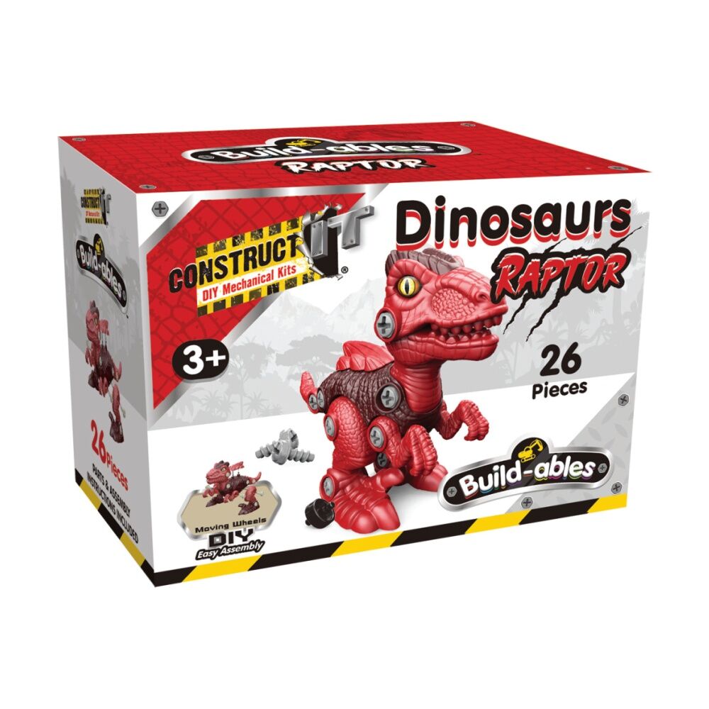 4PK 26pc Construct It Build-ables Raptor Dinosaur Toy Dino Kids 3y+ Red