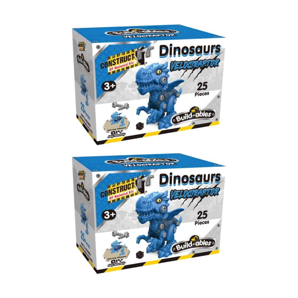 2PK 25pc Construct It Build-ables Velociraptor Dinosaur Toy Kids 3y+