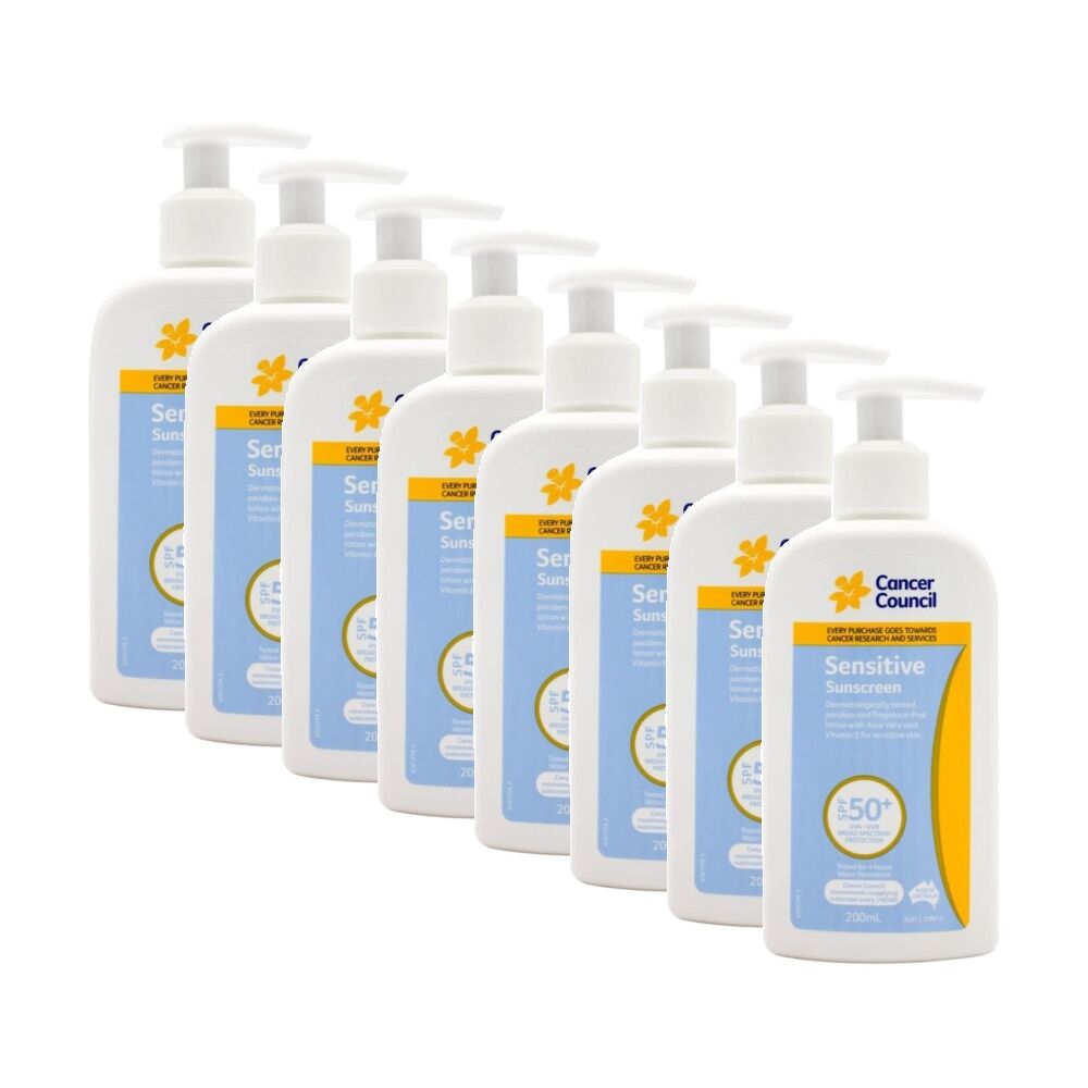 8PK Cancer Council Sensitive Sunscreen SPF 50+ Broad Spectrum 200ml