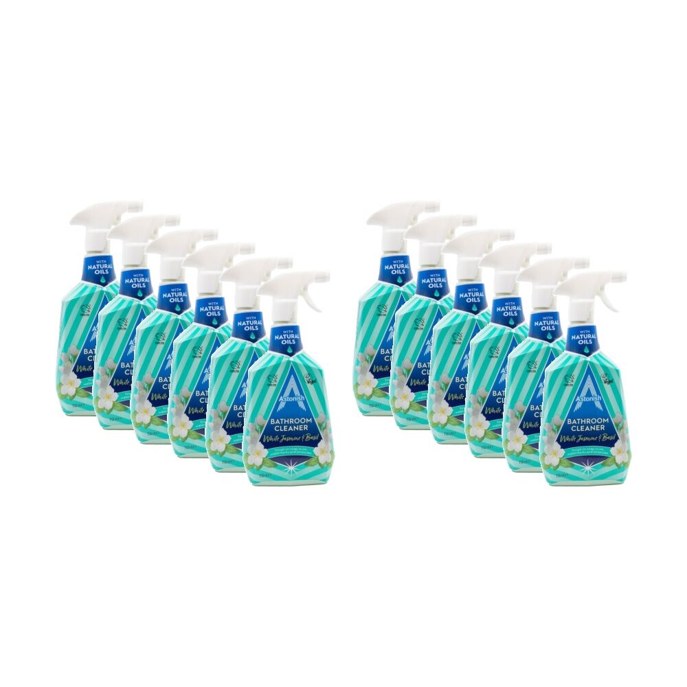 12PK Astonish Bathroom Cleaner Spray W/ Natural Oils White Jasmine & Basil 750ml