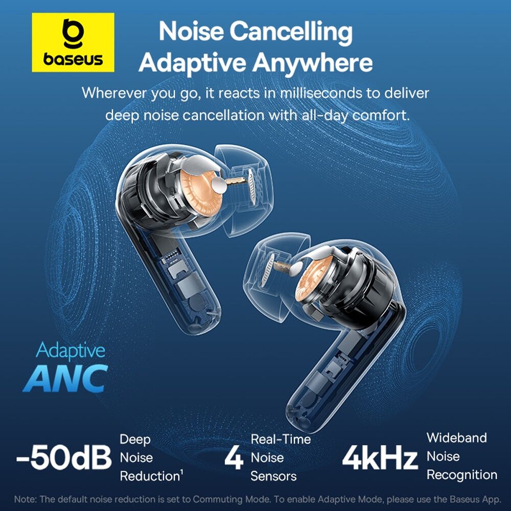 Baseus BP1 Pro Active Noise Cancelling Wireless In-Ear Earbuds Moon White