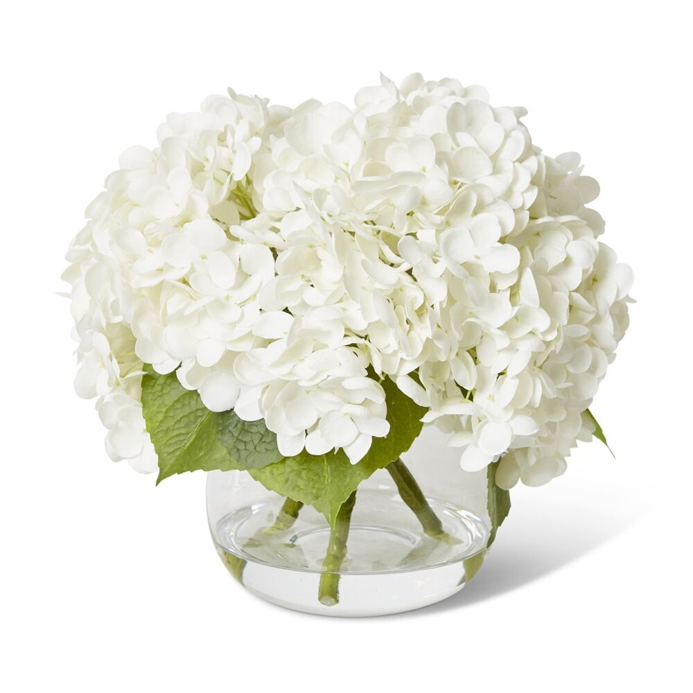 E Style Hydrangea Classic White Artificial Flower Arrangement Clear Vase 29x26cm