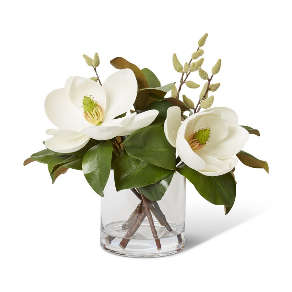 E Style Magnolia Classic White Artificial Flower Arrangement Clear Vase 44x40cm