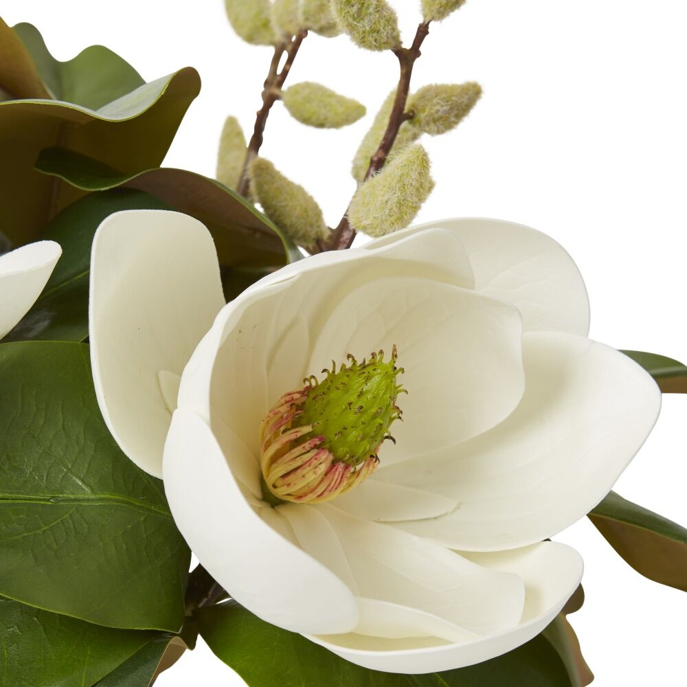 E Style Magnolia Classic White Artificial Flower Arrangement Clear Vase 44x40cm