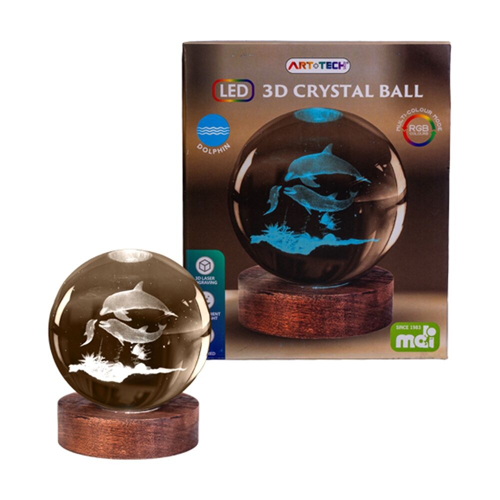 Art + Tech 3D Crystal Ball Colour Changing Lamp USB Powered Dolphin