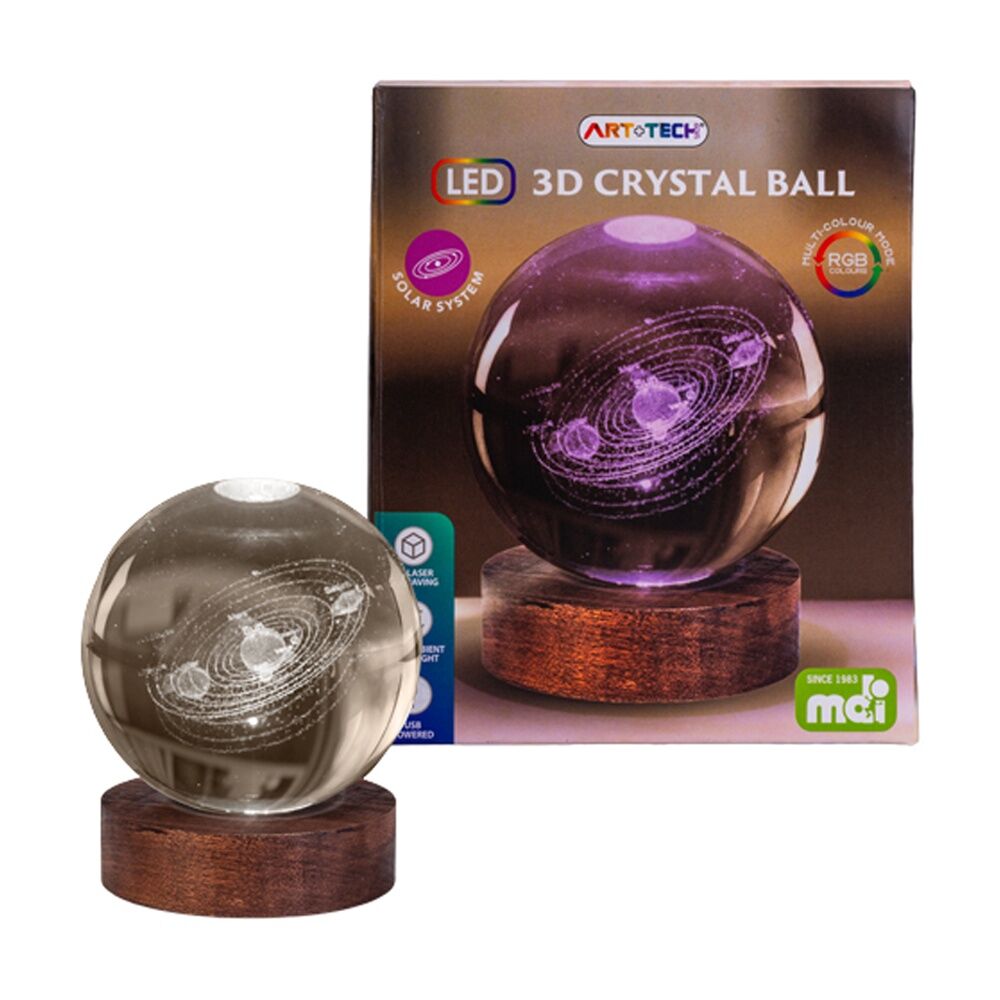 Art + Tech 3D Crystal Ball Colour Changing Lamp USB Powered Solar System