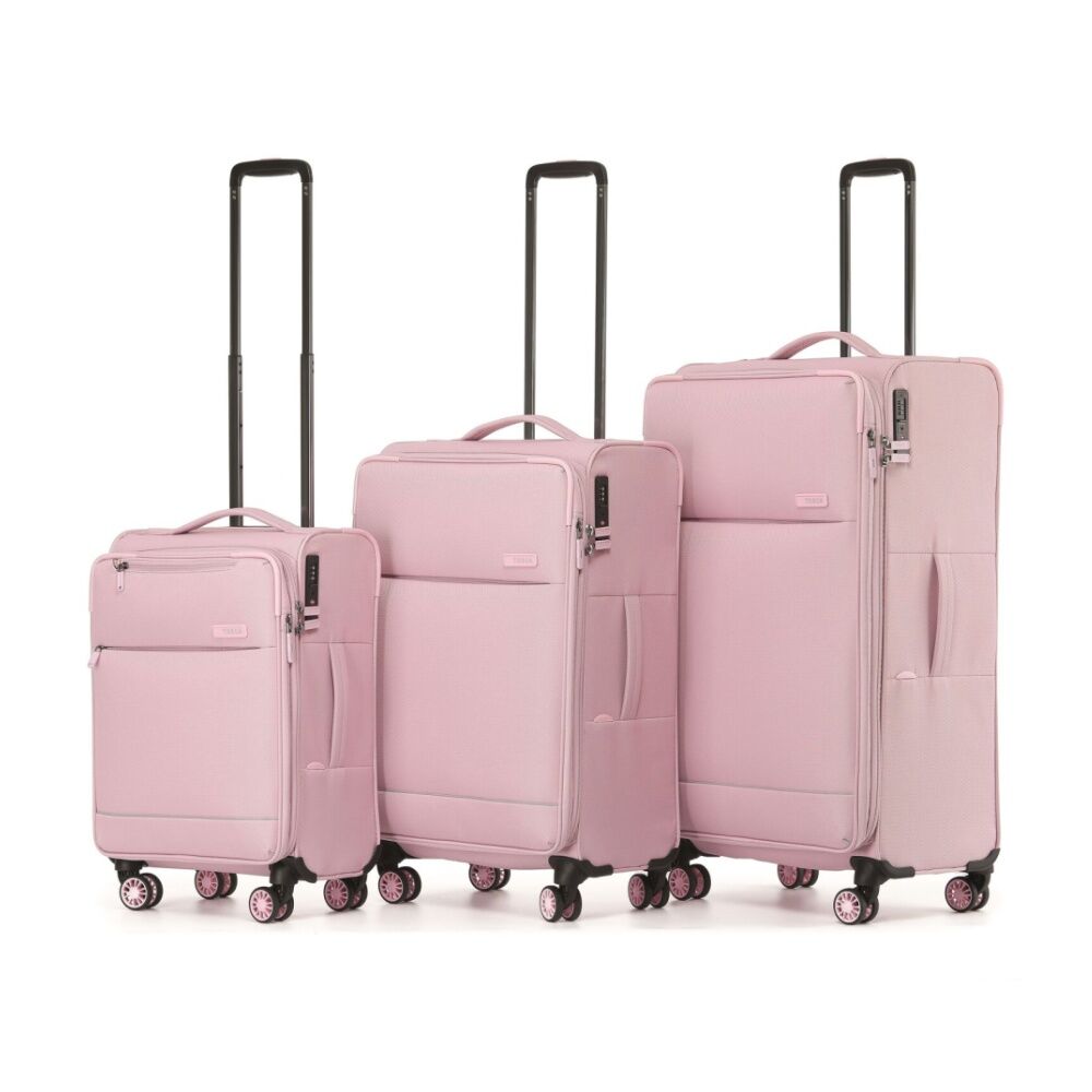 3pc Tosca So Lite Set Fabric Suitcases With Spinner Wheels And Locks Blush