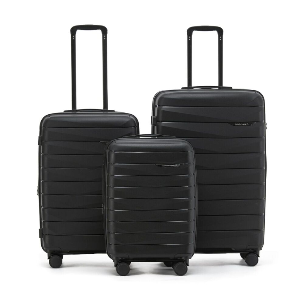 3pc Australian Luggage Pilot Set Hard Shell Travel Suitcases Black