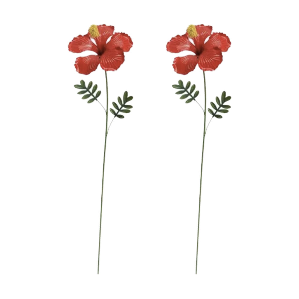 2PK Hibiscus Stake Decorative Powder Coated Metal Garden Ornament Tropical