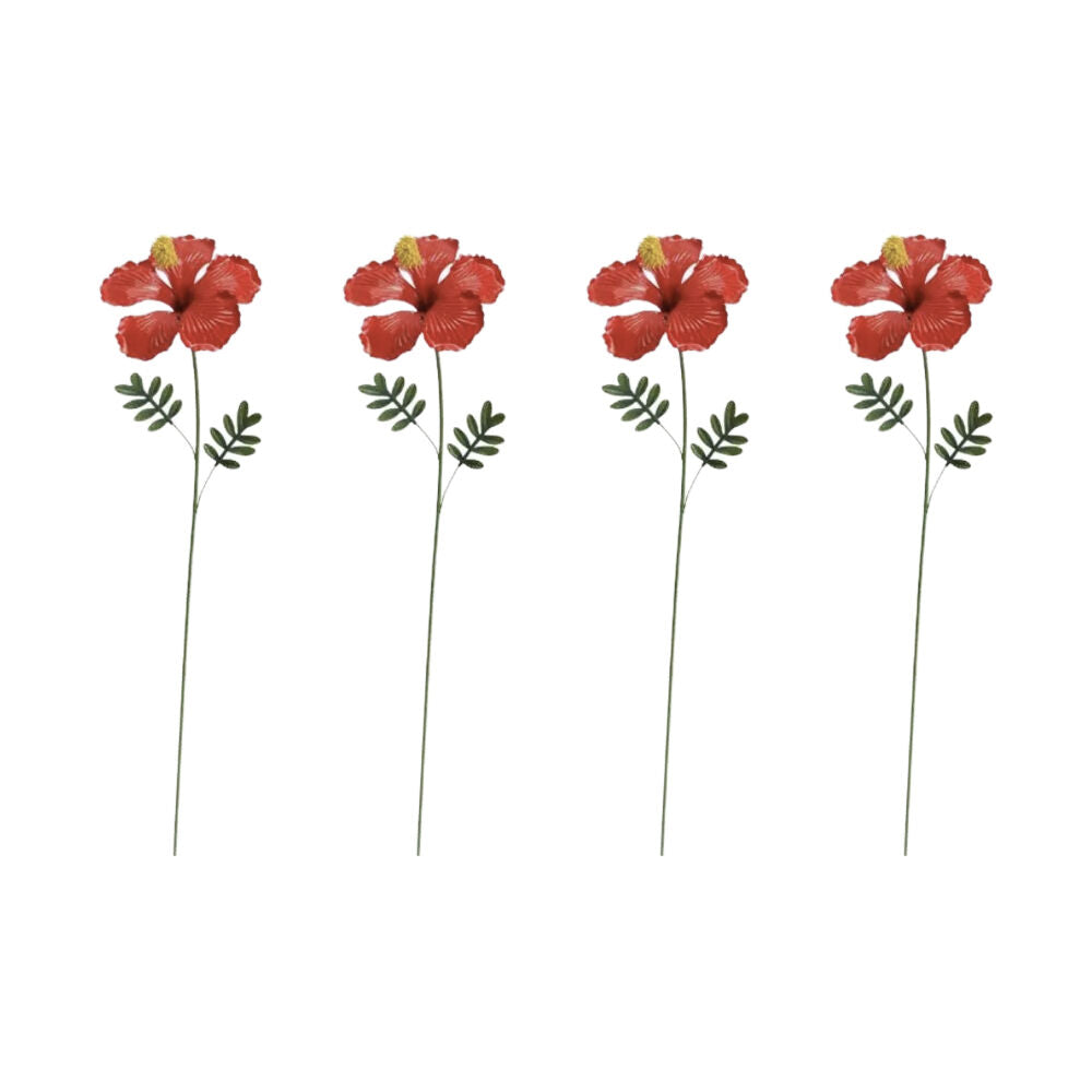 4PK Hibiscus Stake Decorative Powder Coated Metal Garden Ornament Tropical