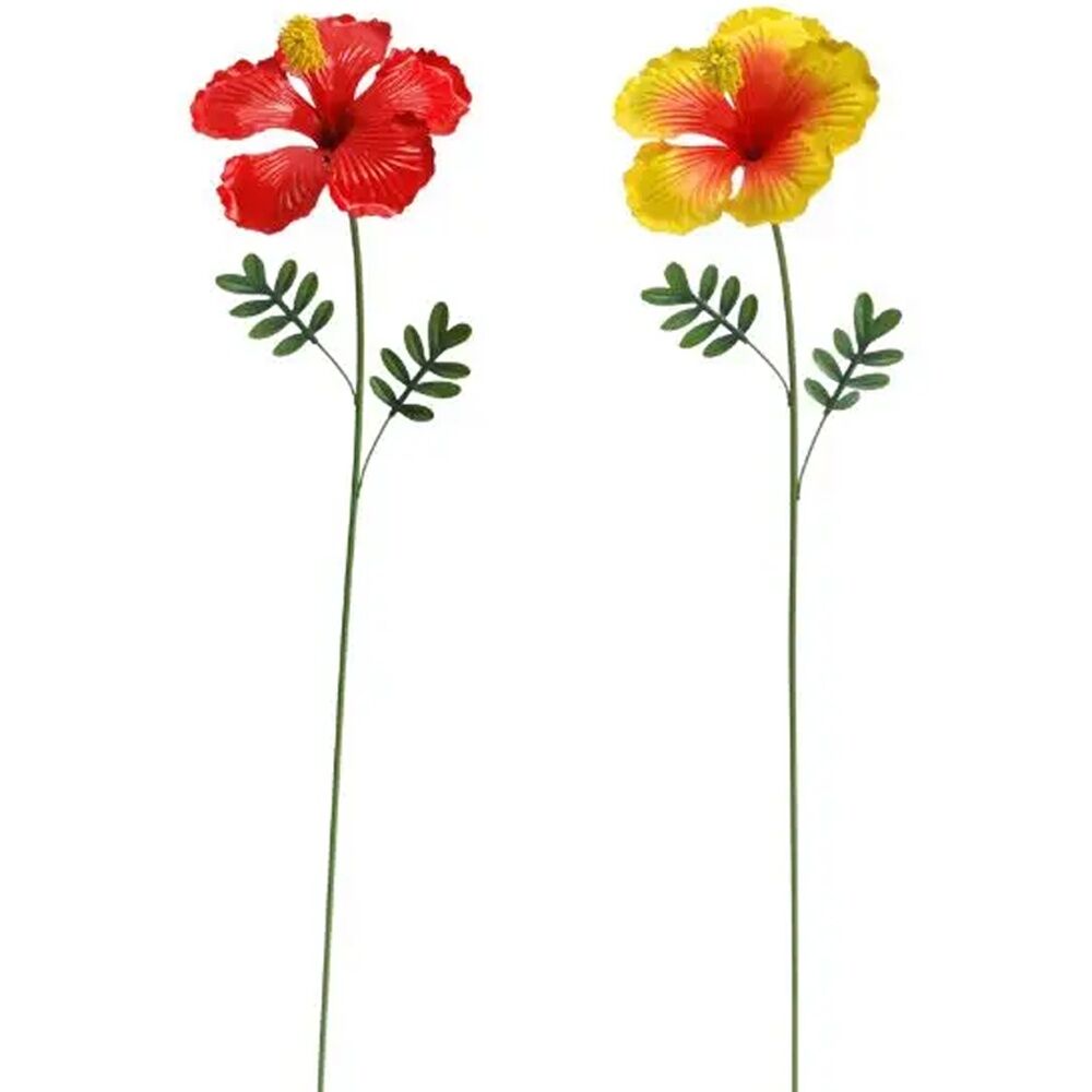 Hibiscus Stake Decorative Powder Coated Metal Garden Ornament Tropical