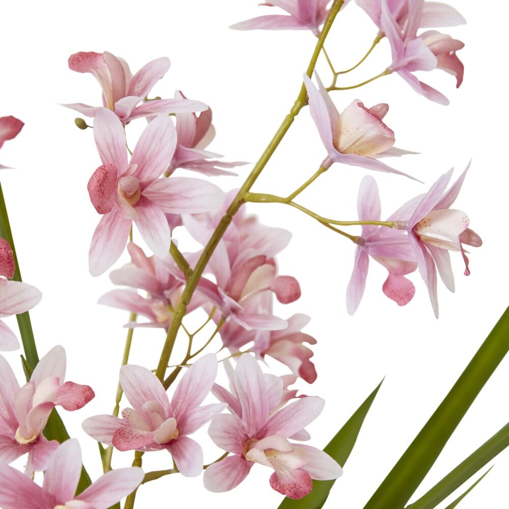 E Style Cymbidium Mini Pink Orchid Artificial Plant White Vase 28x20x58cm