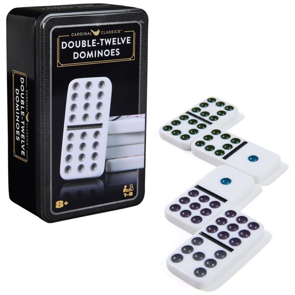 Cardinal Classic Double 12 Coloured Dominoes W/ Mexican Train In Tin 6y+