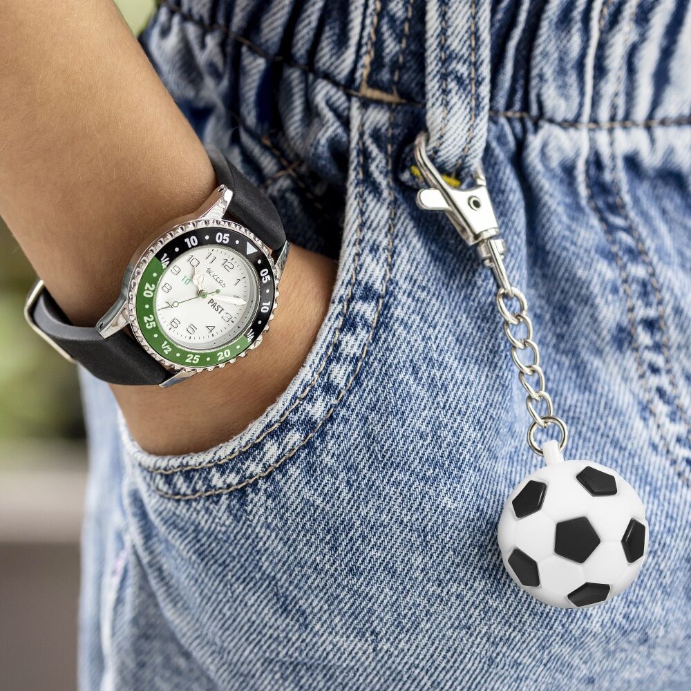 Tikkers Football Silicone Strap Dial Time Teacher Kids Watch Black/Green
