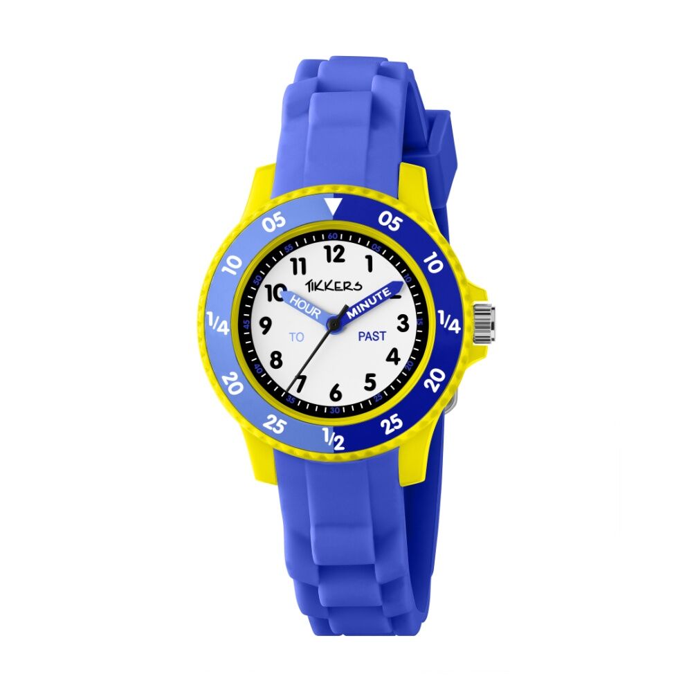 Tikkers Timer Teacher Silicone Strap Yellow Case Kids Watch Blue