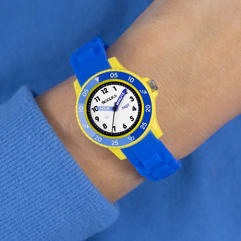 Tikkers Timer Teacher Silicone Strap Yellow Case Kids Watch Blue