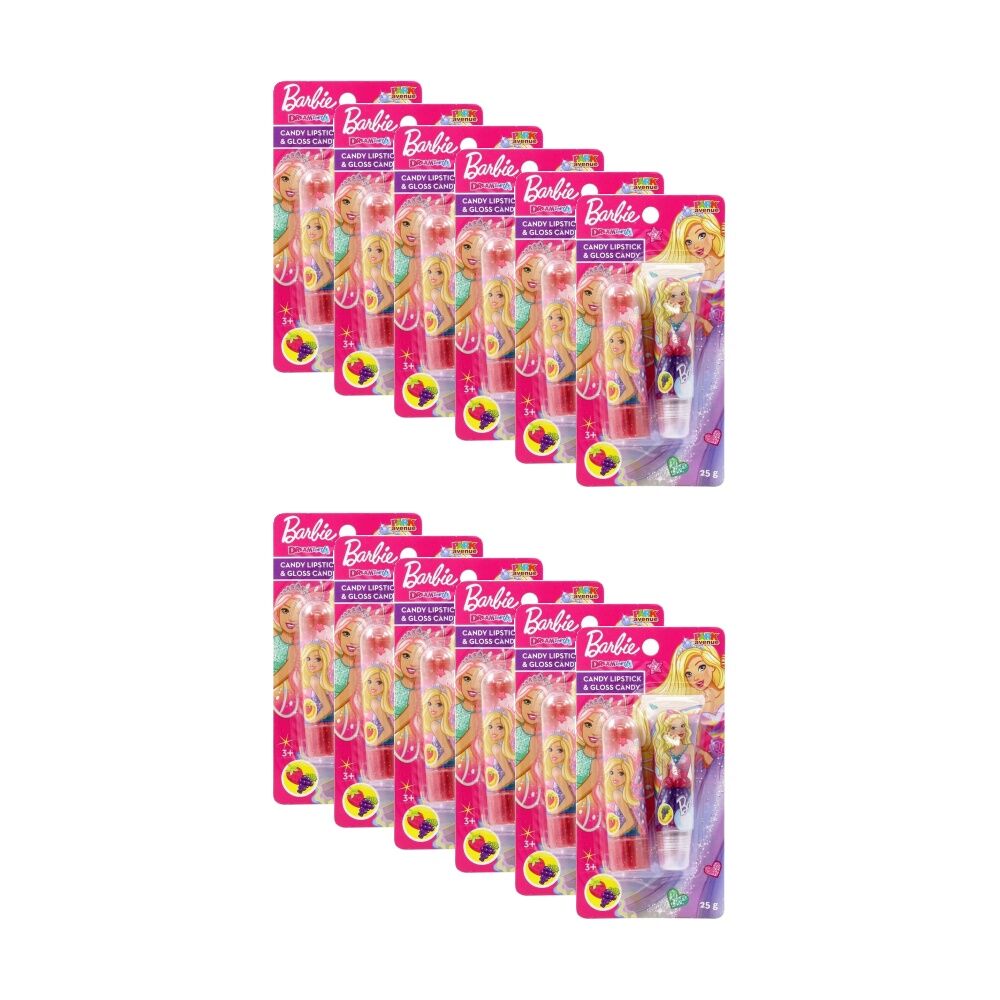 12PK Park Avenue Barbie Dreamtopia Candy Lipstick & Gloss 25g Assorted