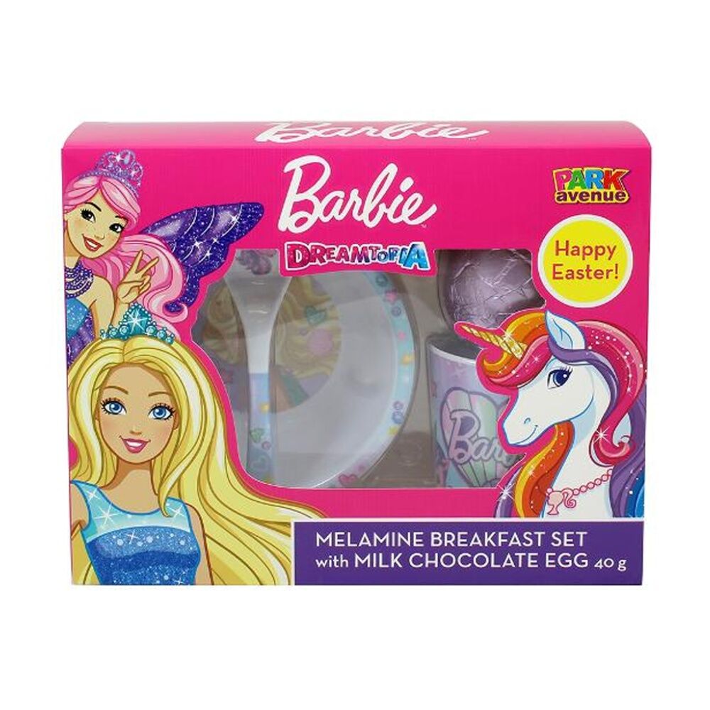 12x 4pc Park Avenue Barbie Dreamtopia Breakfast Set & Chocolate Easter Egg 60g