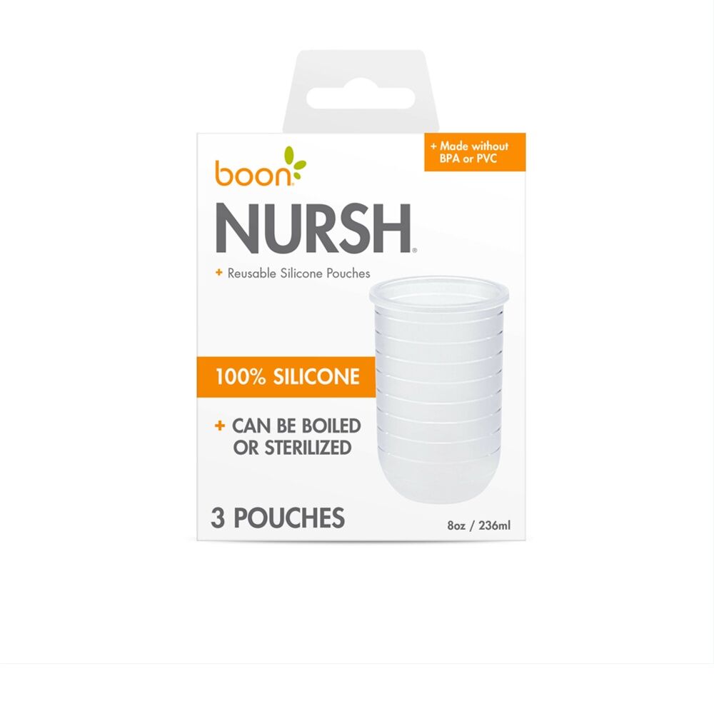 3x 3pc Boon Nursh 236ml Collapsible Air Free Silicone Pouch 12.70x10.01x5.08