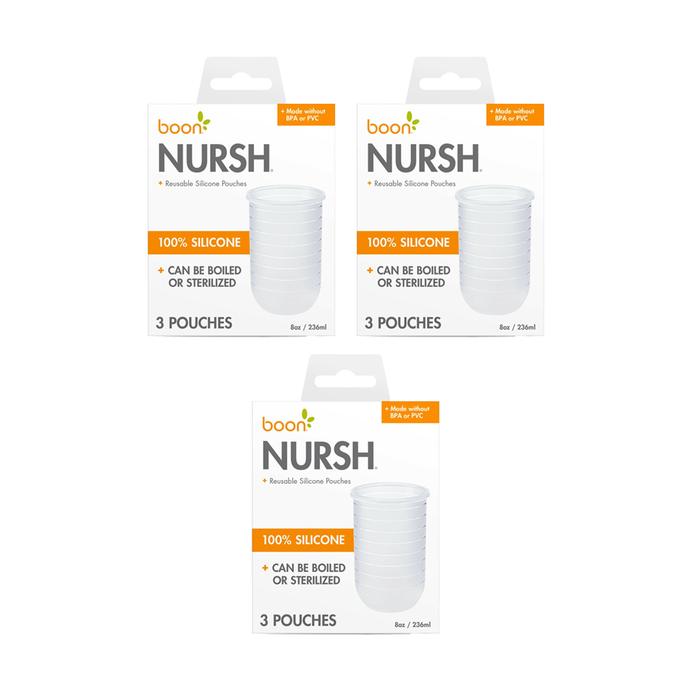 3x 3pc Boon Nursh 236ml Collapsible Air Free Silicone Pouch 12.70x10.01x5.08