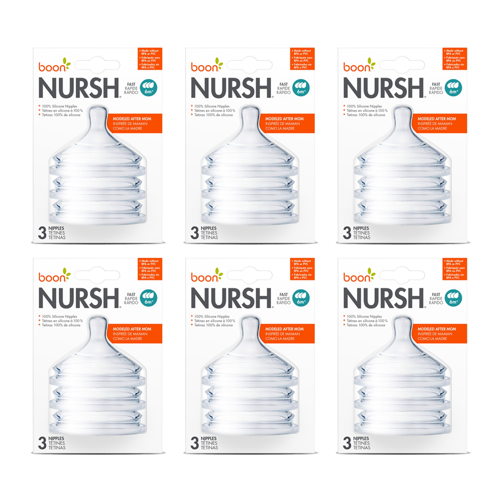 6x 3pc Boon Nursh Fast Flow Air Free Feeding Silicone Nipples Teet 6m+