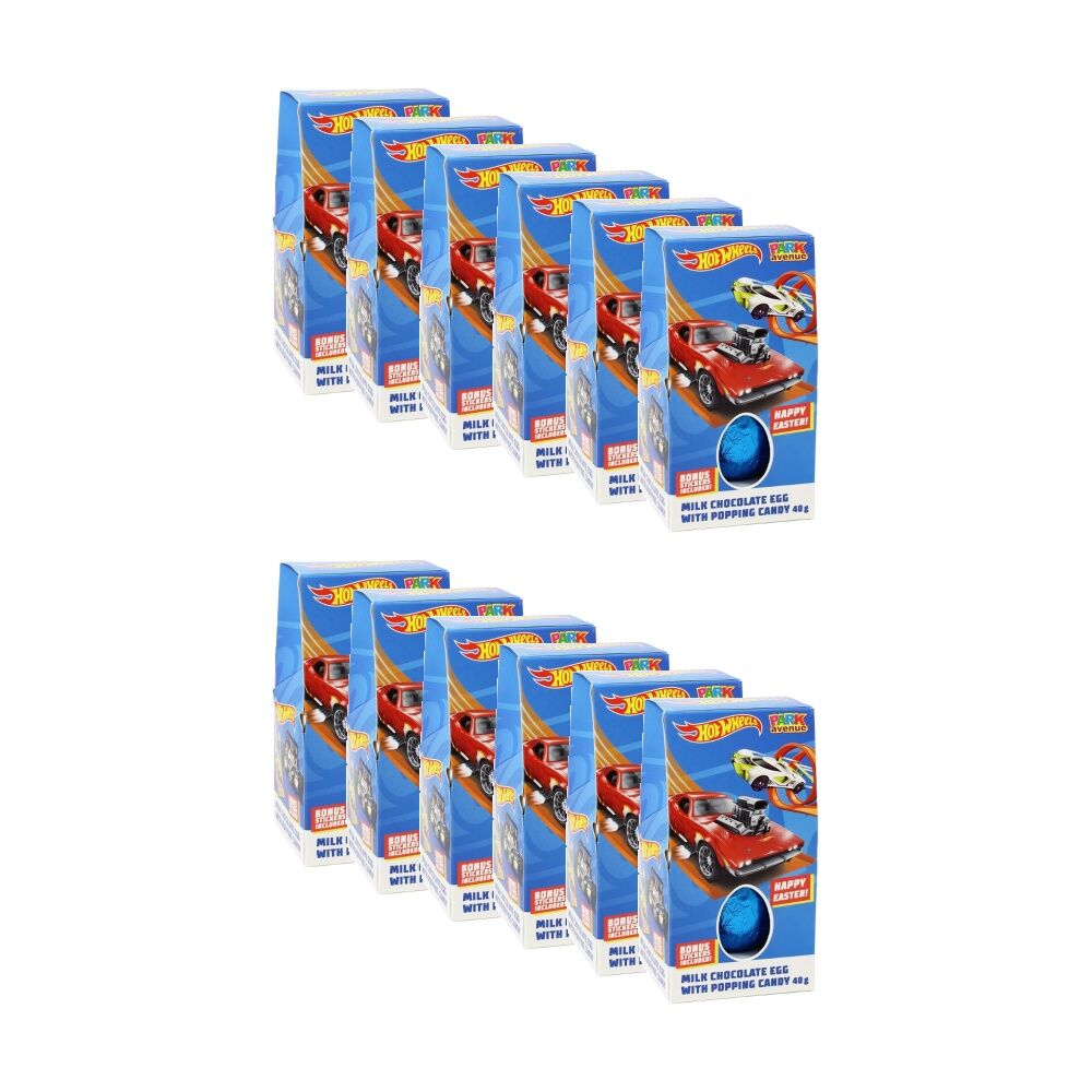 12PK Park Avenue Hot Wheels Milk Chocolate Easter Egg W/ Popping Candy 40g