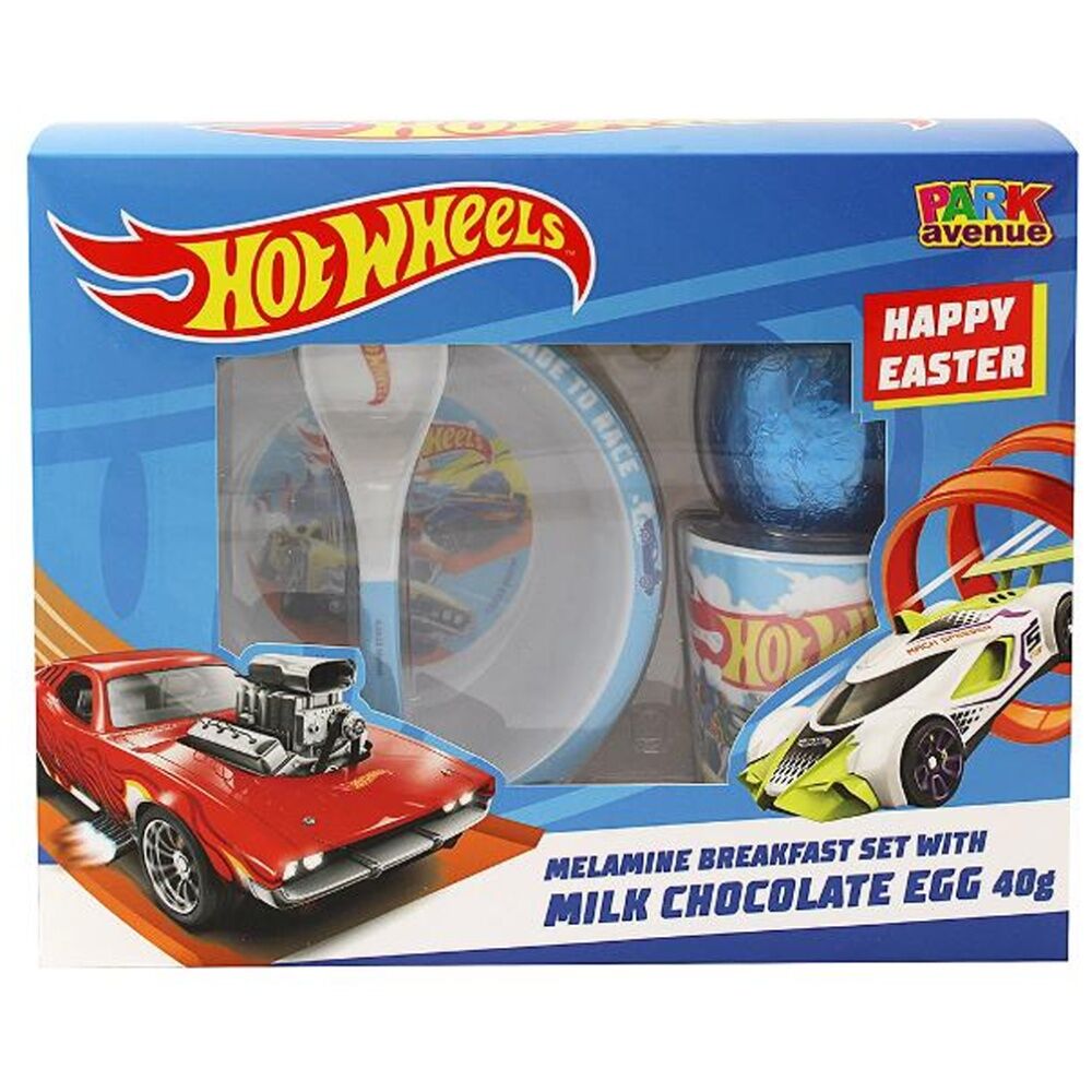 12x 4pc Park Avenue Hot Wheels Breakfast Set & Milk Chocolate Easter Egg 60g