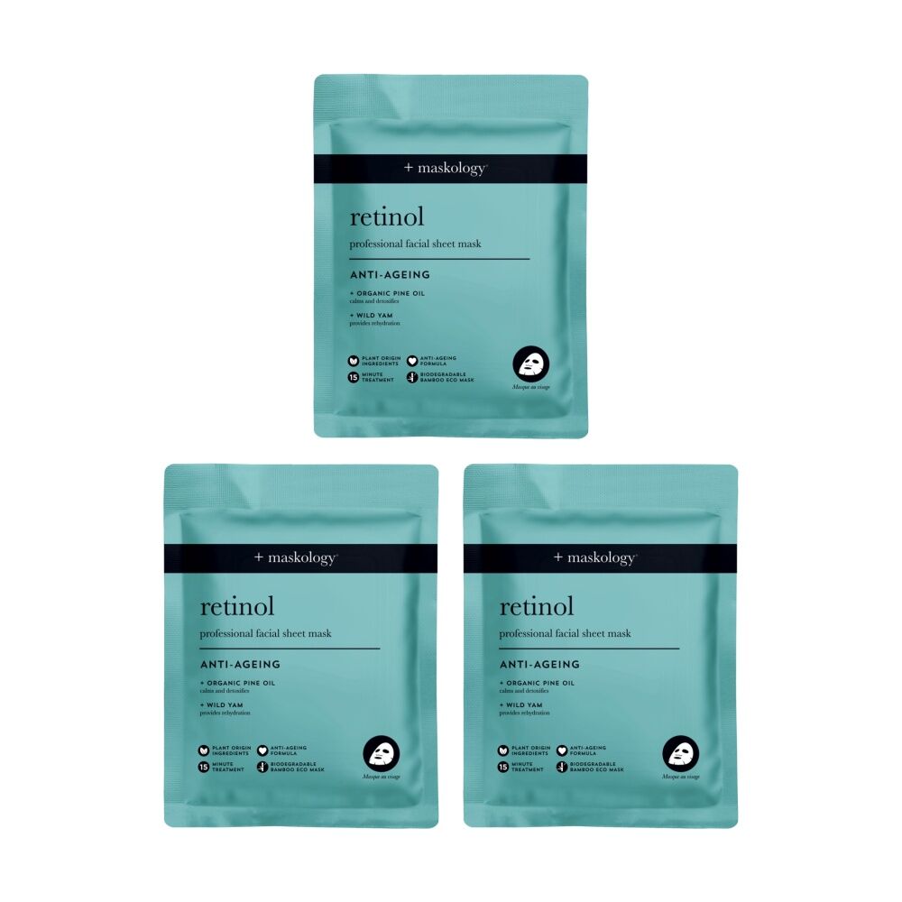 3PK Maskology Retinol Professional Facial Sheet Mask Anti-Ageing Formula