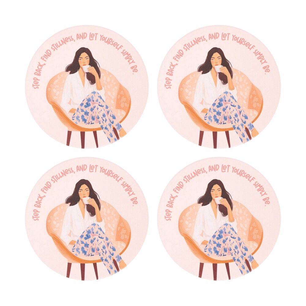 4PK Splosh Billie Simply Be Ceramic Coaster Cork Embossed Pink 11x11cm