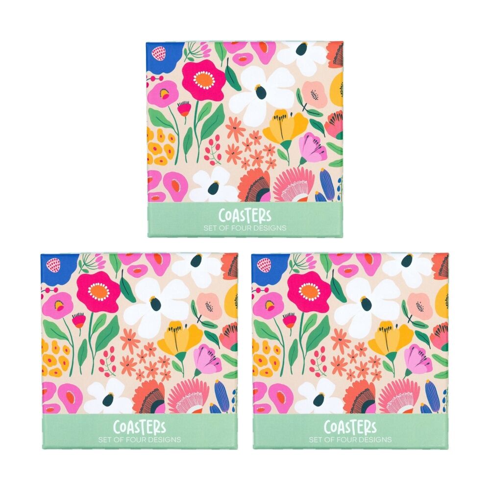 3x 4pc Splosh Billie Coasters Set Multi Cork Back Waterproof 10x10cm