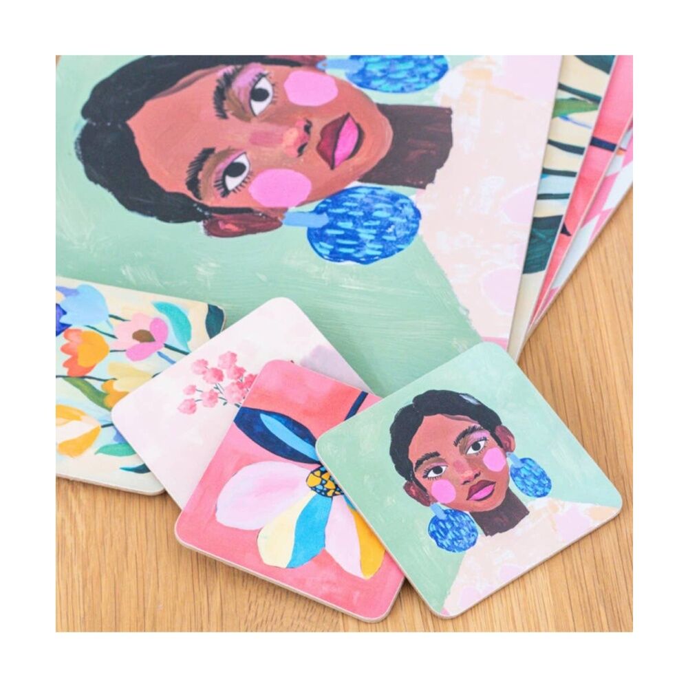 6x 4pc Splosh Billie Coasters Set Multi Cork Back Waterproof 10x10cm