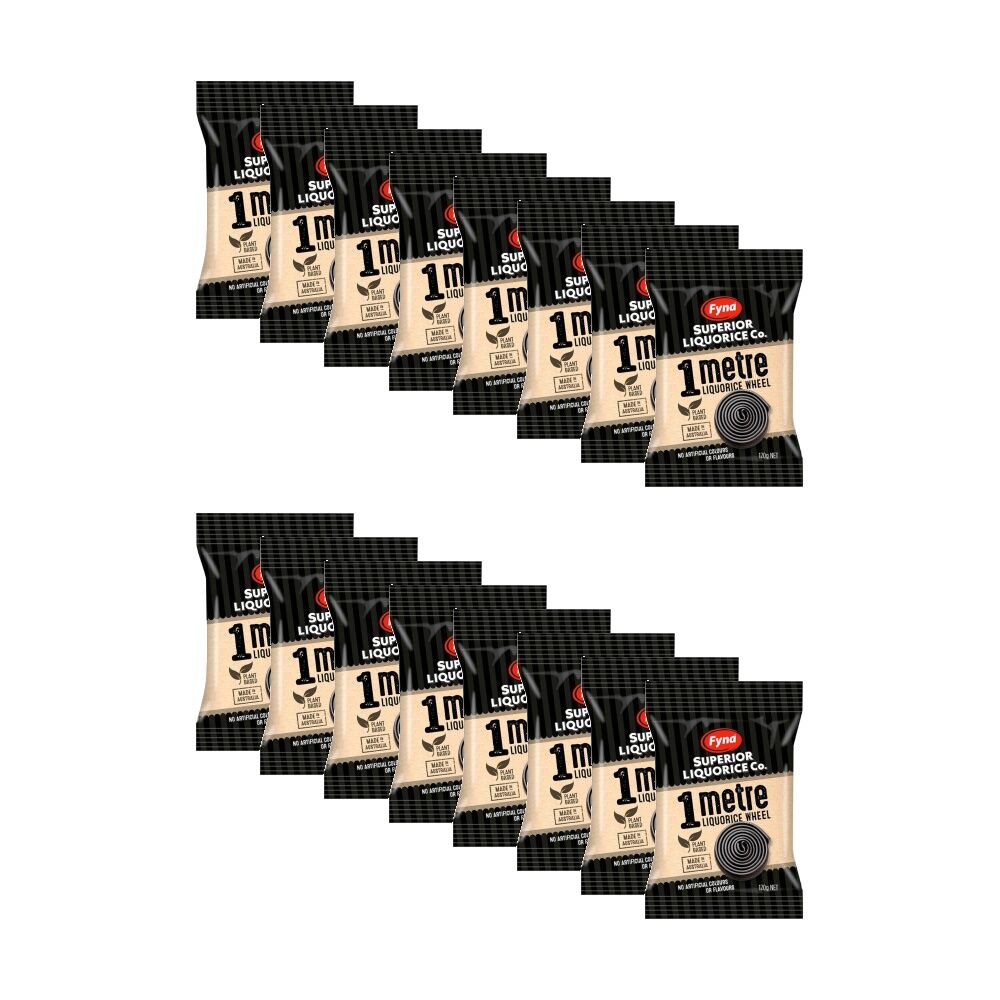 16PK Fyna Superior Liquorice Co 1m Black Wheel Plant Based Candy 120g