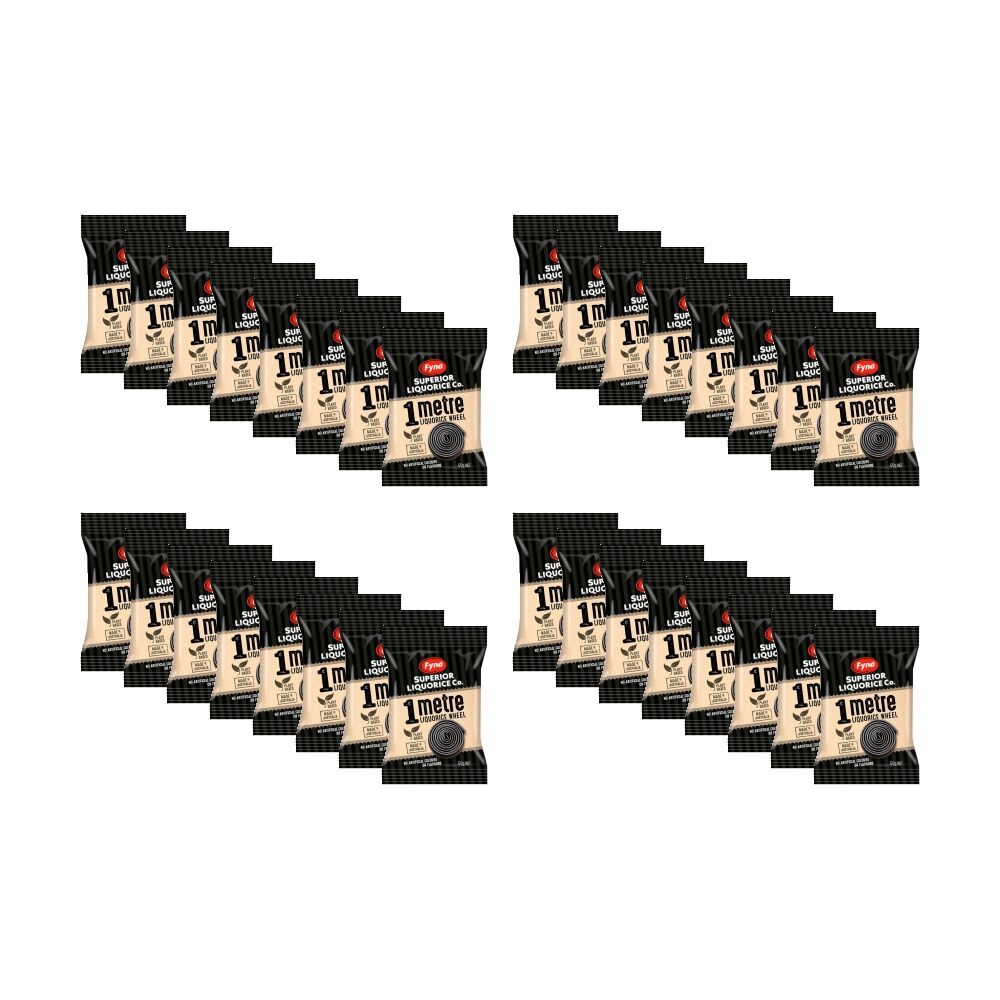 32PK Fyna Superior Liquorice Co 1m Black Wheel Plant Based Candy 120g