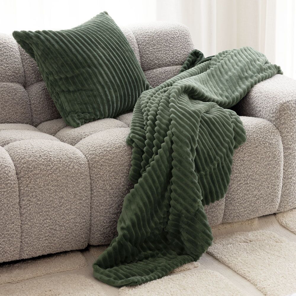Bambury Channel Throw Blanket Ribbed Flannel Fleece Juniper 150x200cm
