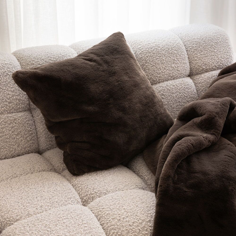 Bambury Frida Square Soft Faux Fur Cushion Throw Pillow Chocolate 50x50cm