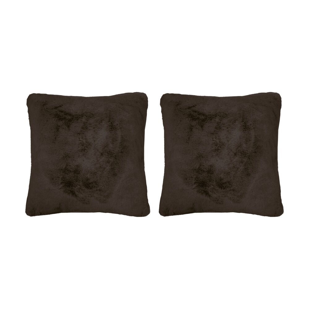 2PK Bambury Frida Square Soft Faux Fur Cushion Throw Pillow Chocolate 50x50cm
