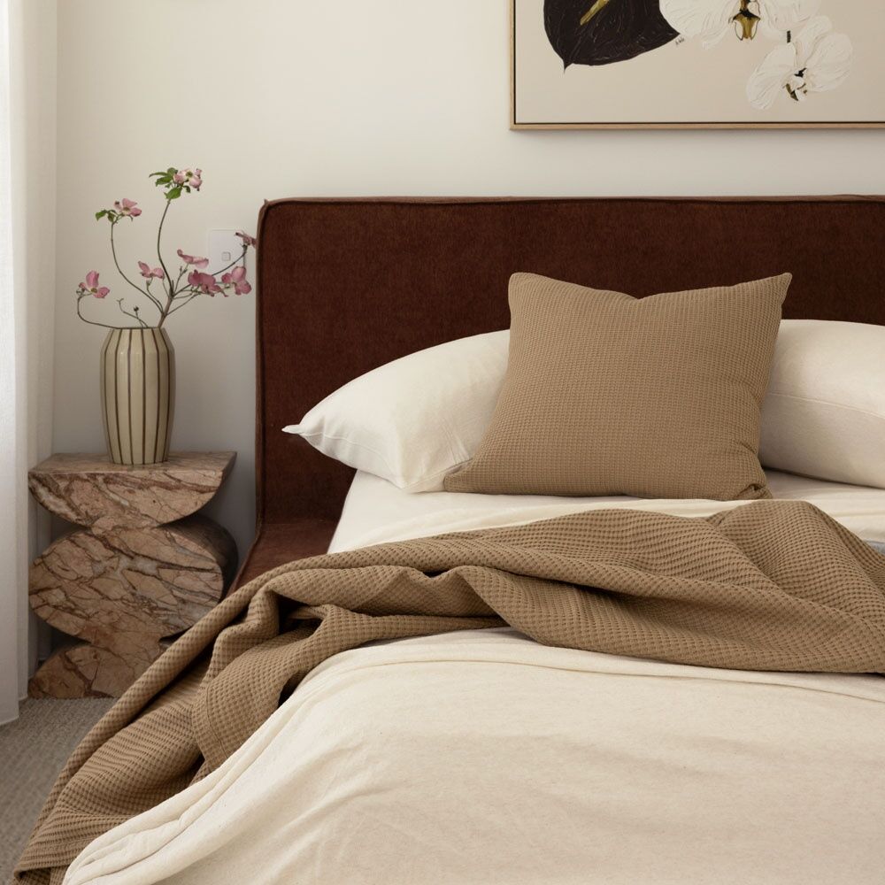 Bambury Milo Waffle Weave Cotton Square Cushion Throw Pillow Chai 50x50cm