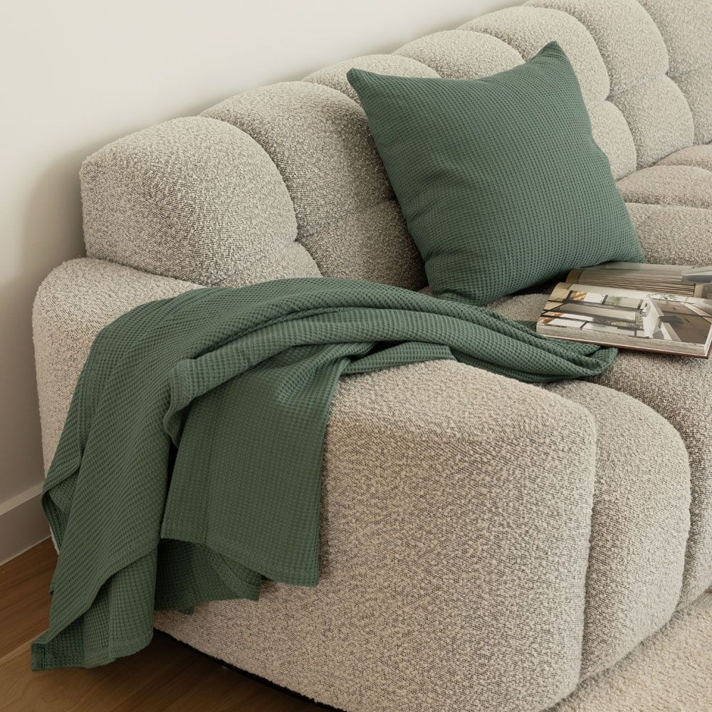Bambury Milo Waffle Weave Cotton Square Cushion Throw Pillow Juniper 50x50cm